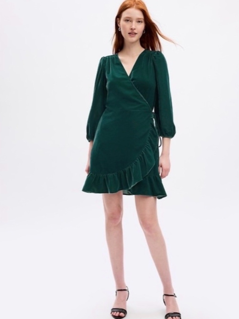 GAP Green Velvet V Neck Wrap Mini Dress